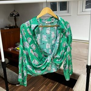 zara tie front printed shirt